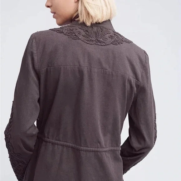 Anthropologie Love Sam XS Khaki Travis Beaded 100% Cotton Utility Jacket - Picture 4 of 14